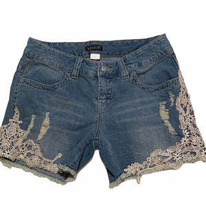 Venus Lace Embroidered Distressed Jean Shorts 8